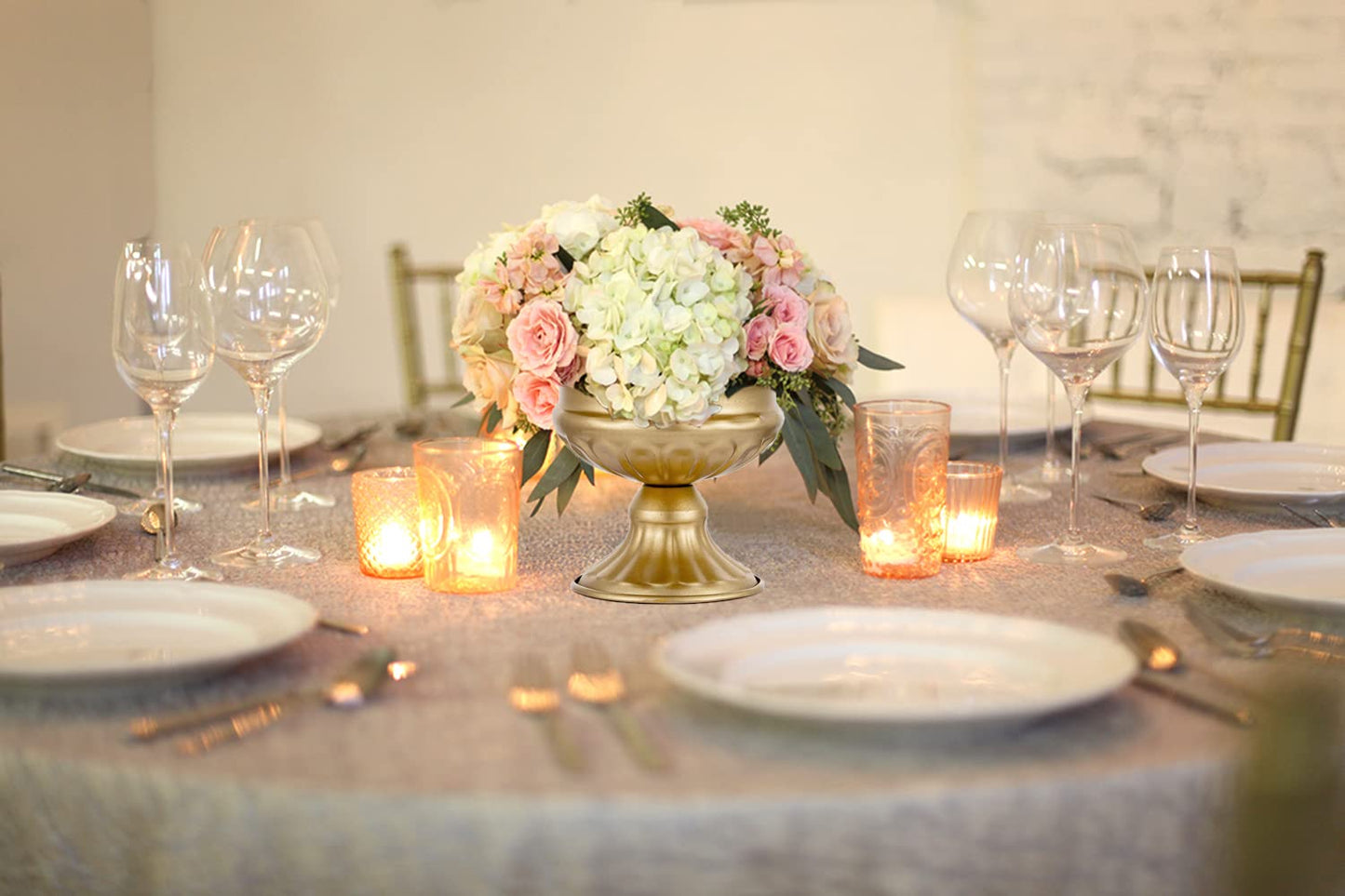 Metal Vases for Table Centerpieces, Hewory Gold Compote Pedestal Vase Floral Container Bulk, Brass Mini Footed Bowl Flower Holders Center Pieces for Wedding Birthday Party Anniversary (2pcs, 6.5in) - Freya's Forever Weddings