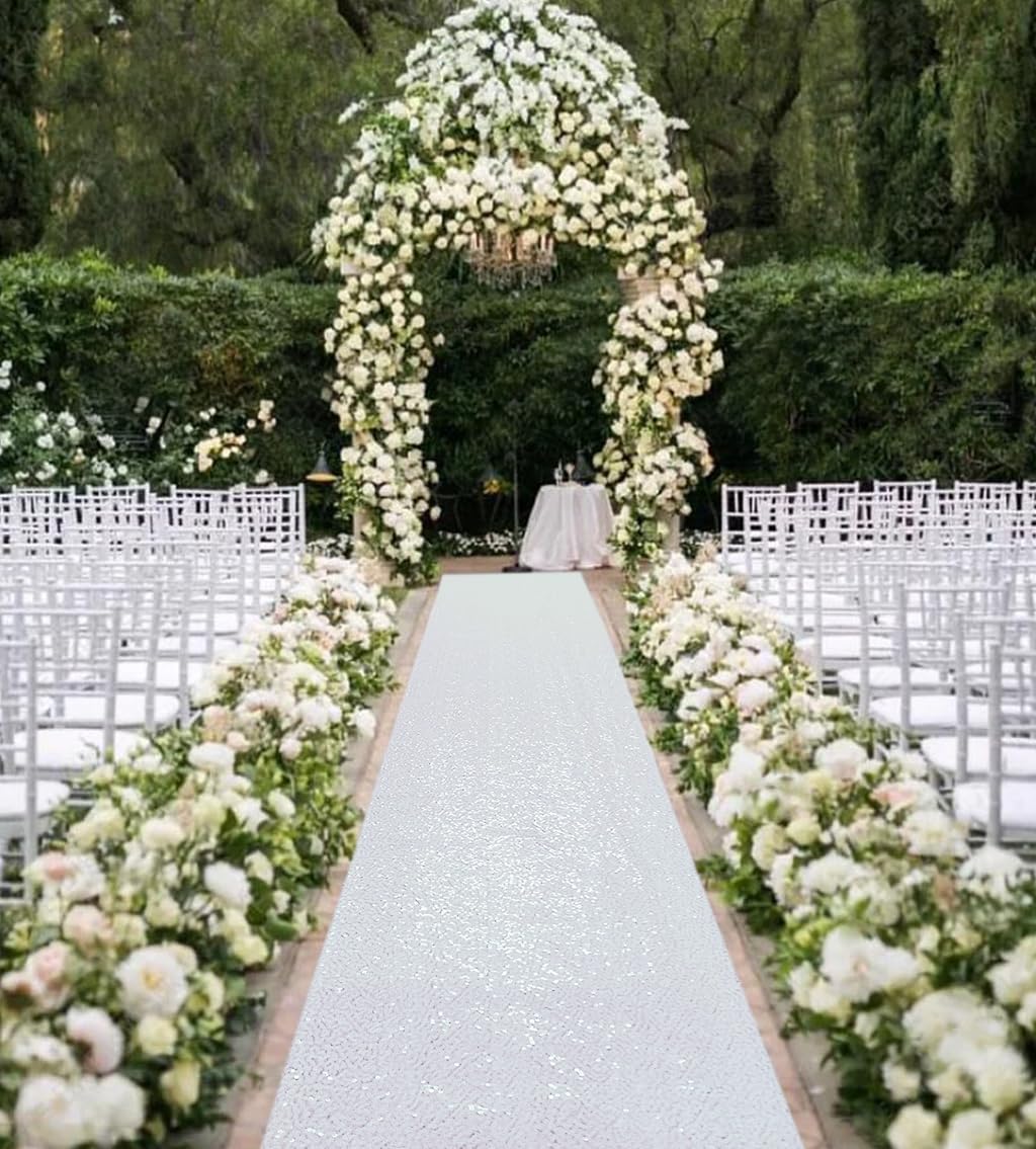 CHHEART White Aisle Runner for Wedding Ceremony 3FTx15FT Aisle Runner Carpet Rugs White Sequin Aisle Runner for Party Outdoor Wedding Aisle Runner - Freya's Forever Weddings