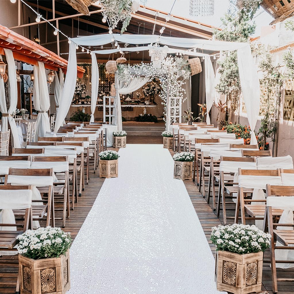 CHHEART White Aisle Runner for Wedding Ceremony 3FTx15FT Aisle Runner Carpet Rugs White Sequin Aisle Runner for Party Outdoor Wedding Aisle Runner - Freya's Forever Weddings
