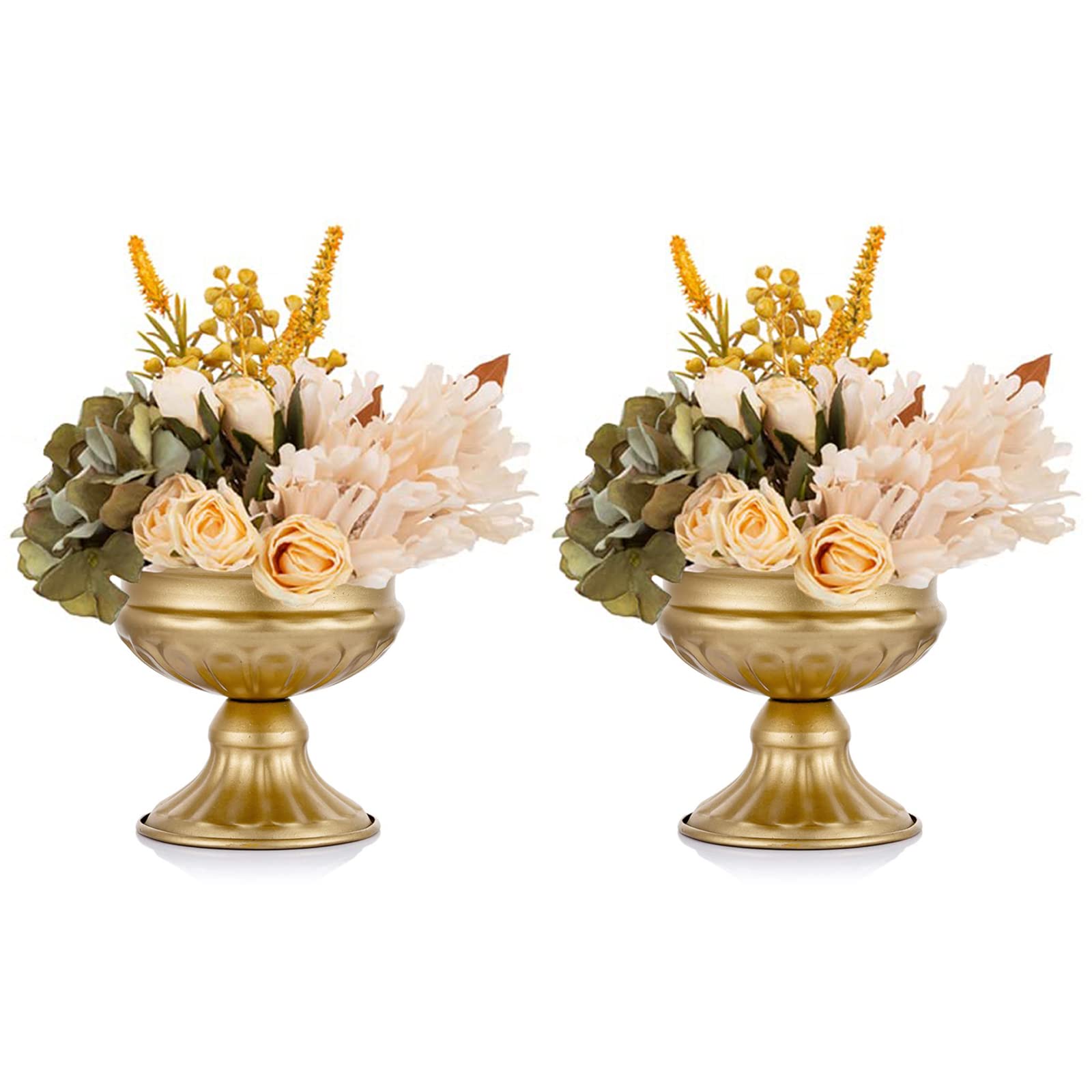 Metal Vases for Table Centerpieces, Hewory Gold Compote Pedestal Vase Floral Container Bulk, Brass Mini Footed Bowl Flower Holders Center Pieces for Wedding Birthday Party Anniversary (2pcs, 6.5in) - Freya's Forever Weddings