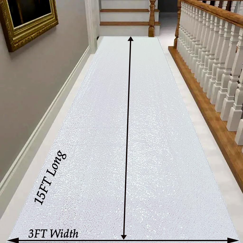 CHHEART White Aisle Runner for Wedding Ceremony 3FTx15FT Aisle Runner Carpet Rugs White Sequin Aisle Runner for Party Outdoor Wedding Aisle Runner - Freya's Forever Weddings