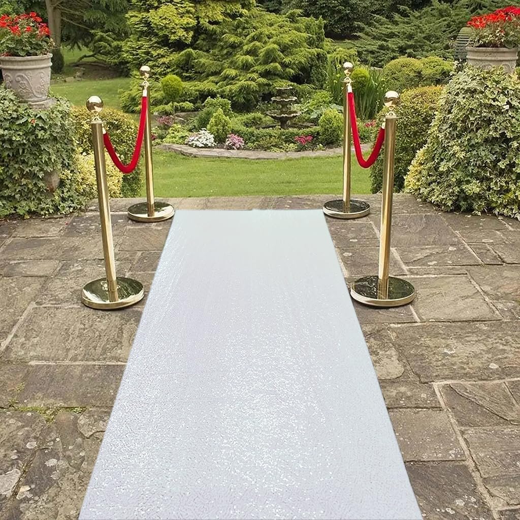 CHHEART White Aisle Runner for Wedding Ceremony 3FTx15FT Aisle Runner Carpet Rugs White Sequin Aisle Runner for Party Outdoor Wedding Aisle Runner - Freya's Forever Weddings