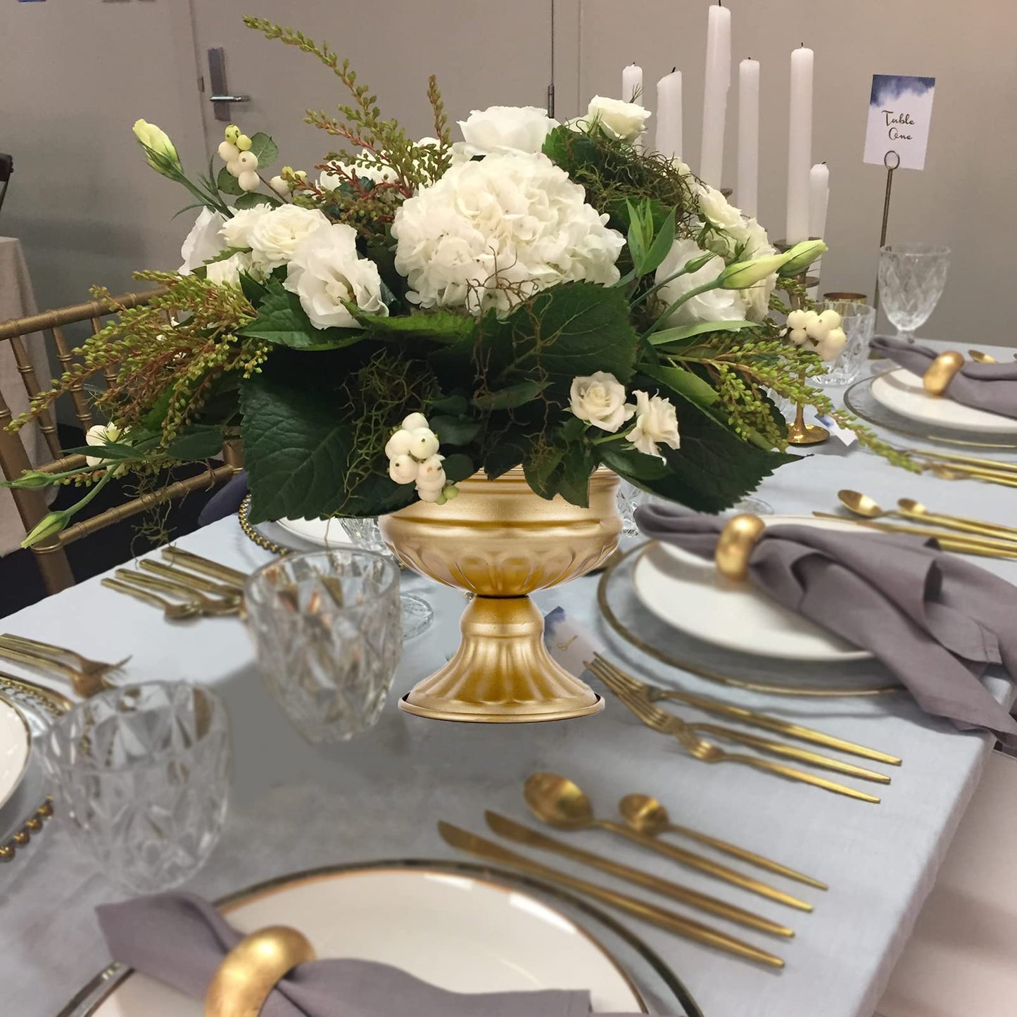 Metal Vases for Table Centerpieces, Hewory Gold Compote Pedestal Vase Floral Container Bulk, Brass Mini Footed Bowl Flower Holders Center Pieces for Wedding Birthday Party Anniversary (2pcs, 6.5in) - Freya's Forever Weddings